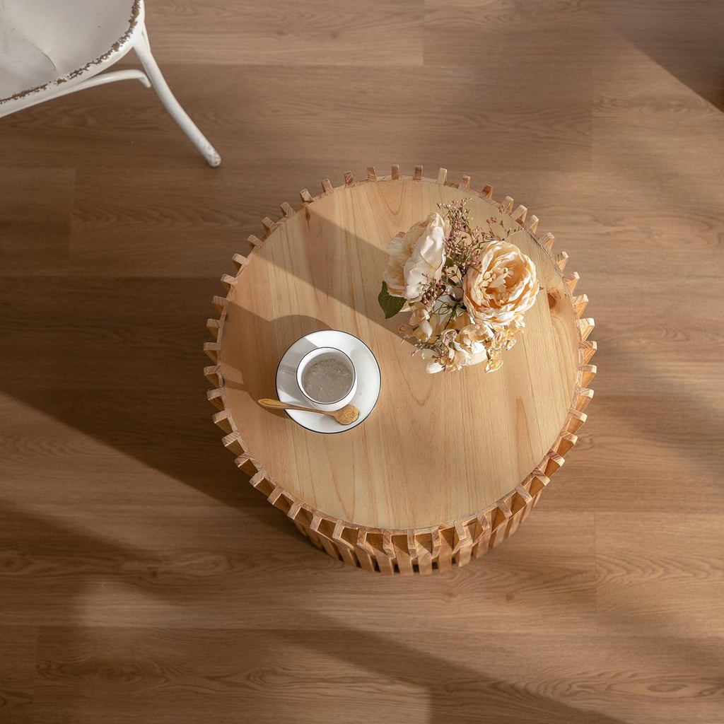 Cylindrical Coffee Table with Vertical Texture Relief Design I195145
