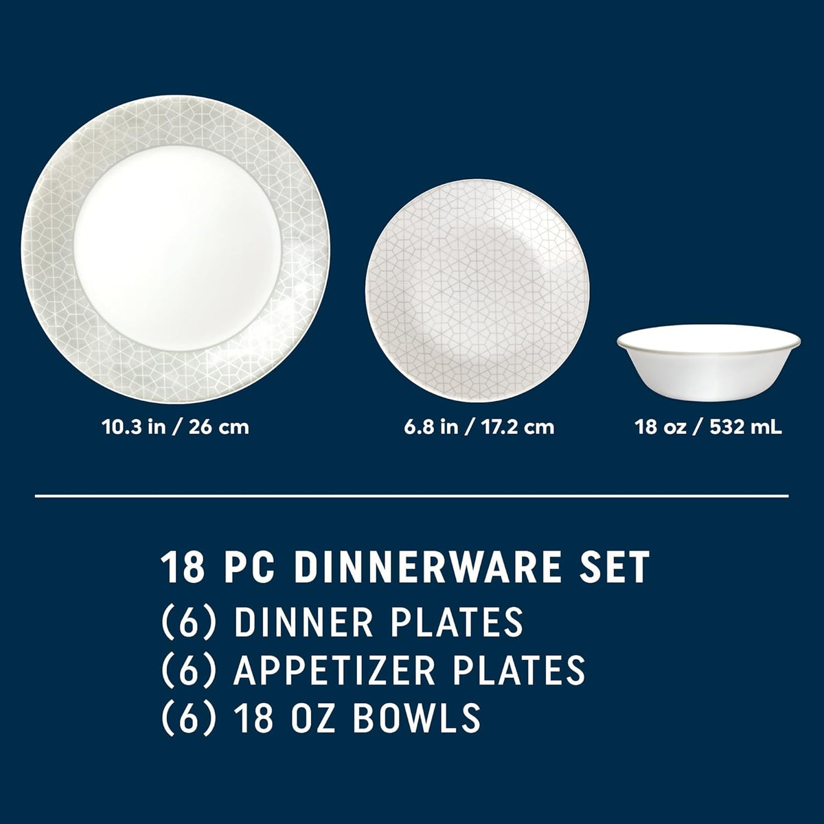 18 Piece Glass Dinnerware Set, Service for 6 P97420