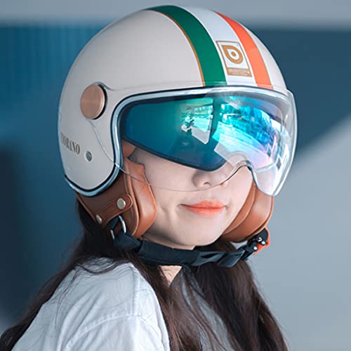 Retro Creative Motorcycle Half Helmet, 3/4 Face Breathable Motorbike Helmets with Double Visor Helmet J670