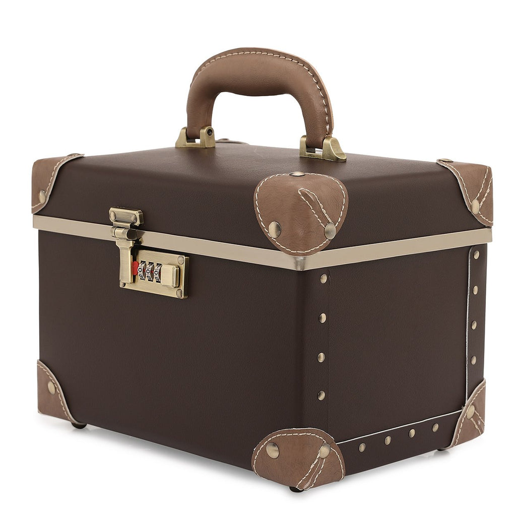 Retro Blue Portable Makeup Train Case with Combination Lock D642839
