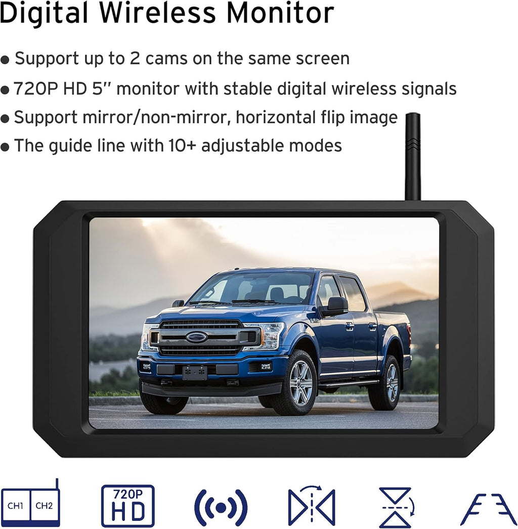 Wireless Backup Camera Monitor with 5 inch HD Monitor Waterproof Night Vision T89060