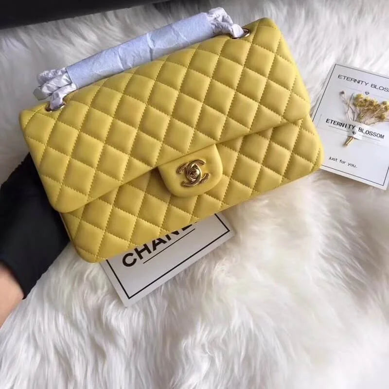 Yellow Lambskin Leather Flap Bag M4629