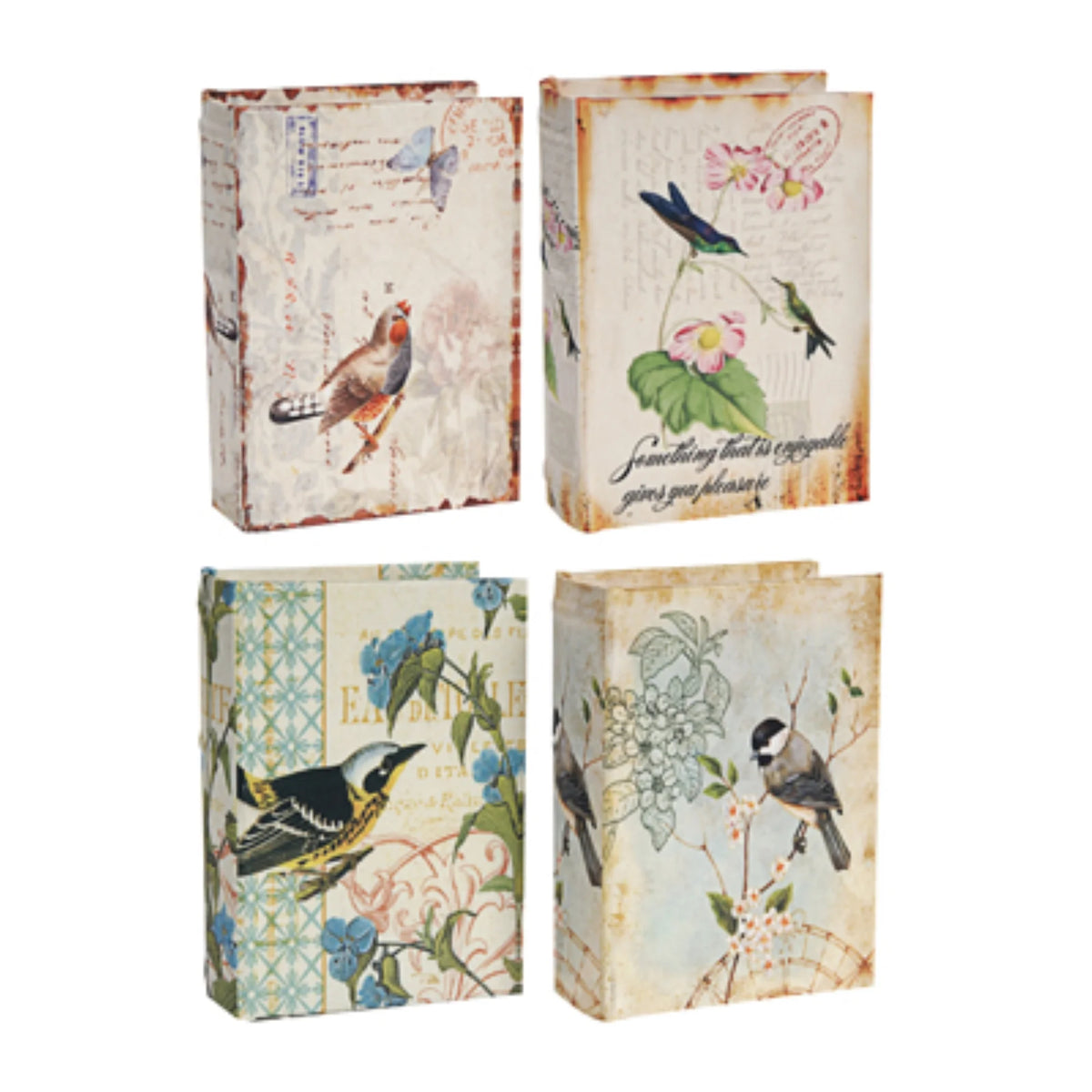 Floral Book Boxes 5.5" Green and Blue 4ct W40880
