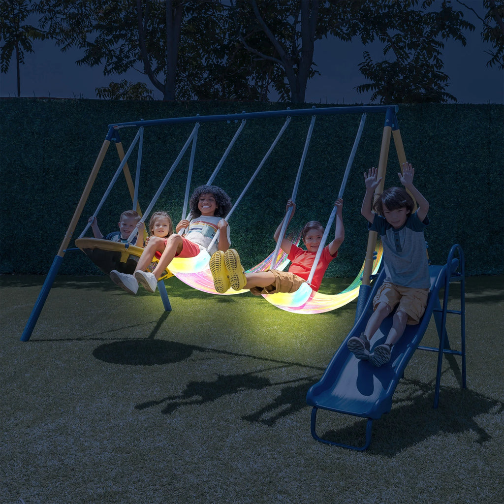 Metal Swing Set with 2 LED Swings and Saucer Swing A450864