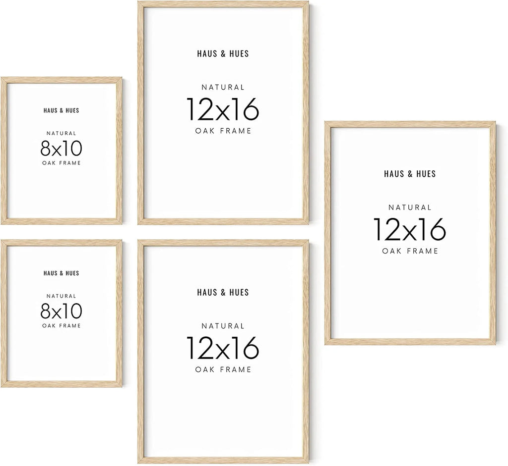 Set of 5 Wood Picture Frames, Two 8x10 Three 12x16 Beige Y930