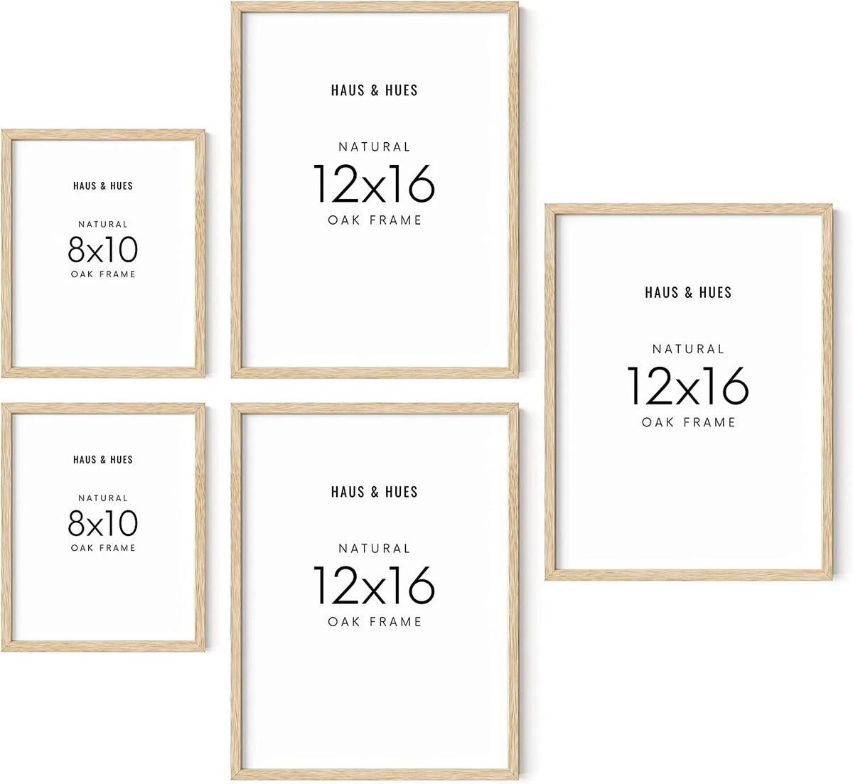 Set of 5 Wood Picture Frames, Two 8x10 Three 12x16 Beige Y930