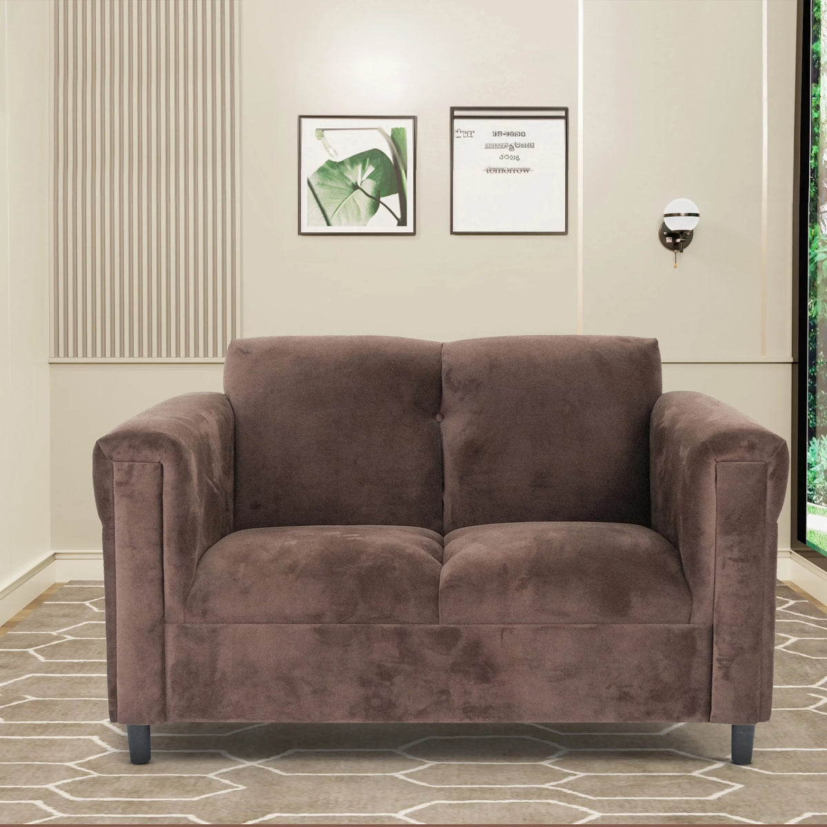 Dark Brown Suede Loveseat Sofa with Solid Wood Frame Z2797