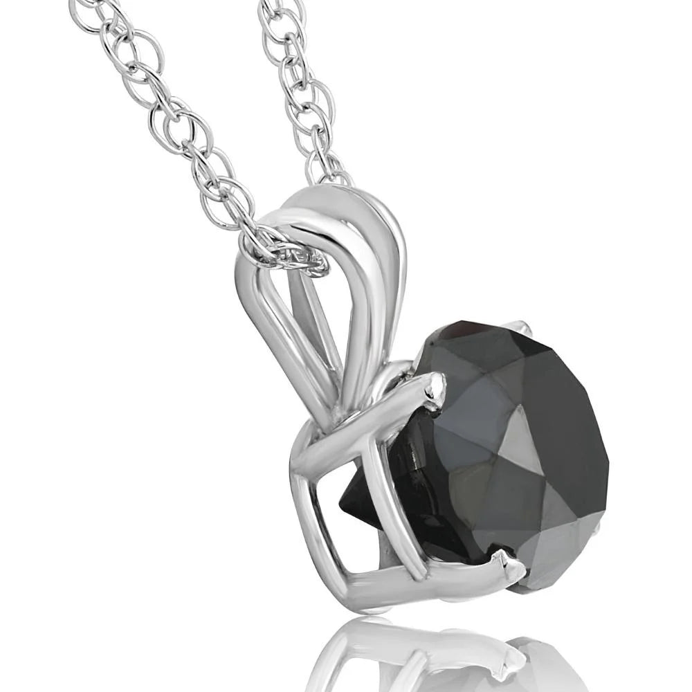 2ct Black Diamond Solitaire Pendant 14K White Gold Necklace O980