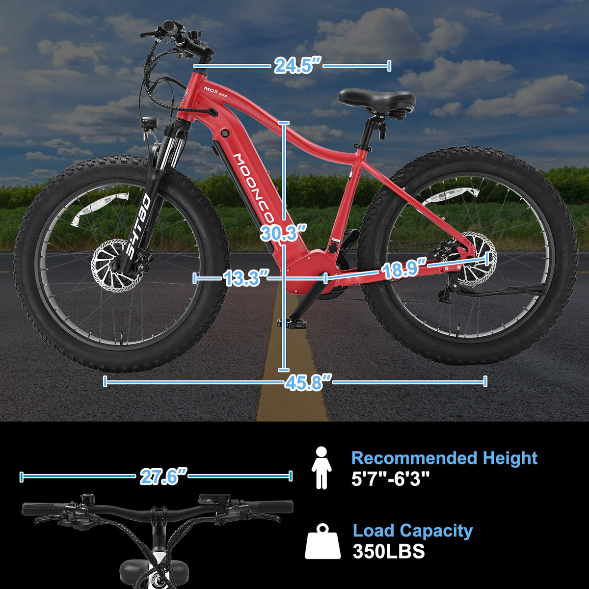 26" x 4" Fat Tire Electric Bike, 500W Dual Motor AWD Mountain Ebike, 48V 15AH Removable Battery, 7-Speed Electric Bicycle T6018