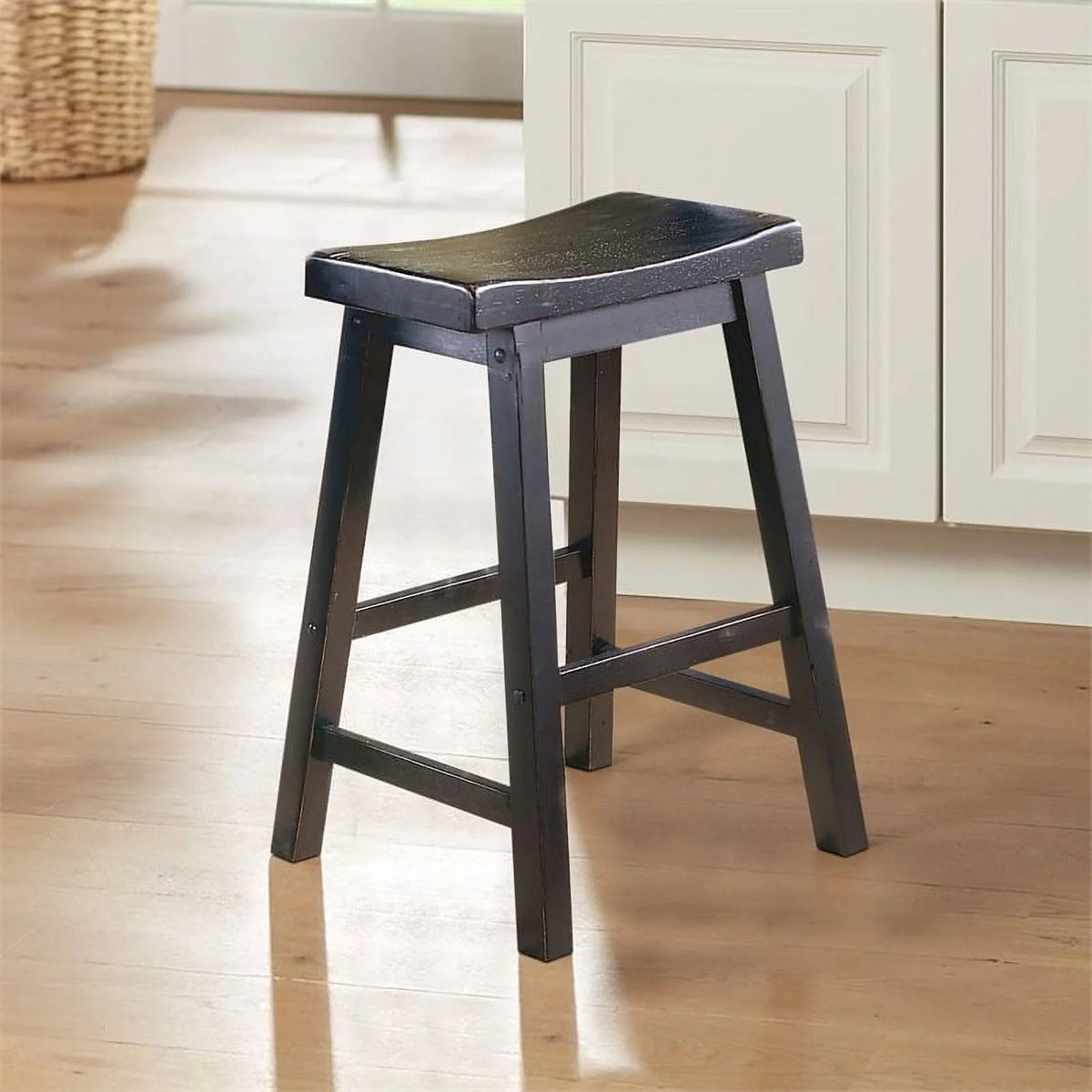 Black Solid Wood Counter Stool Set of 2 D438001