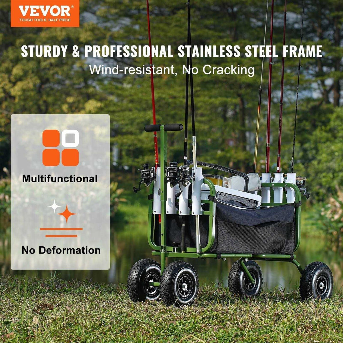 500 lbs Capacity Aluminum Beach Fishing Cart with 13 Inch PU Balloon Tires F509