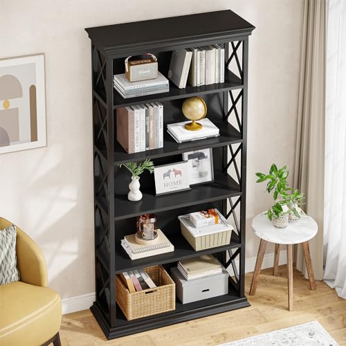 6-Tier 71 Inches Industrial Tall Bookcase, Brown and Black X4389
