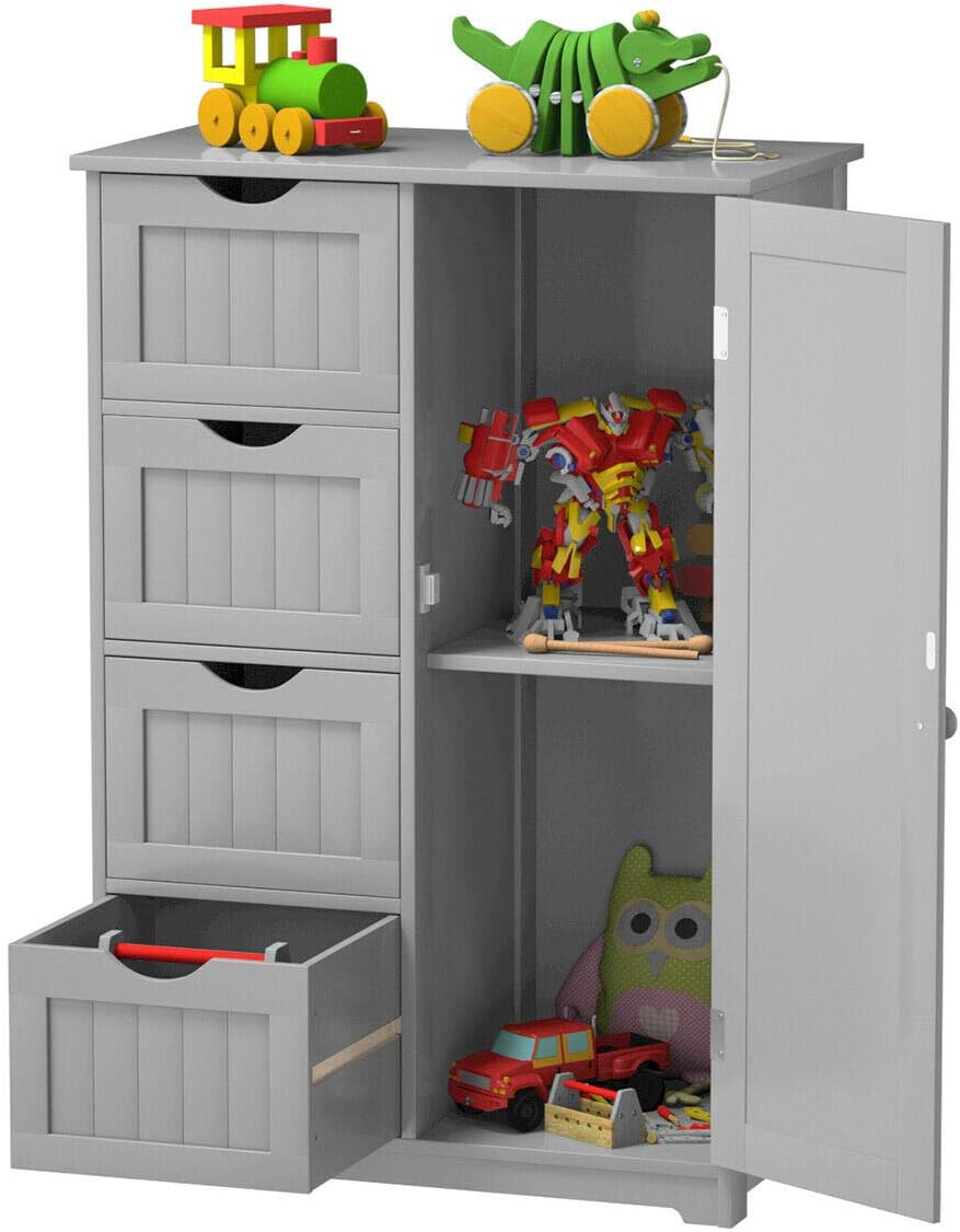 Grey Freestanding Bathroom Floor Cabinet with 4 Drawer X511