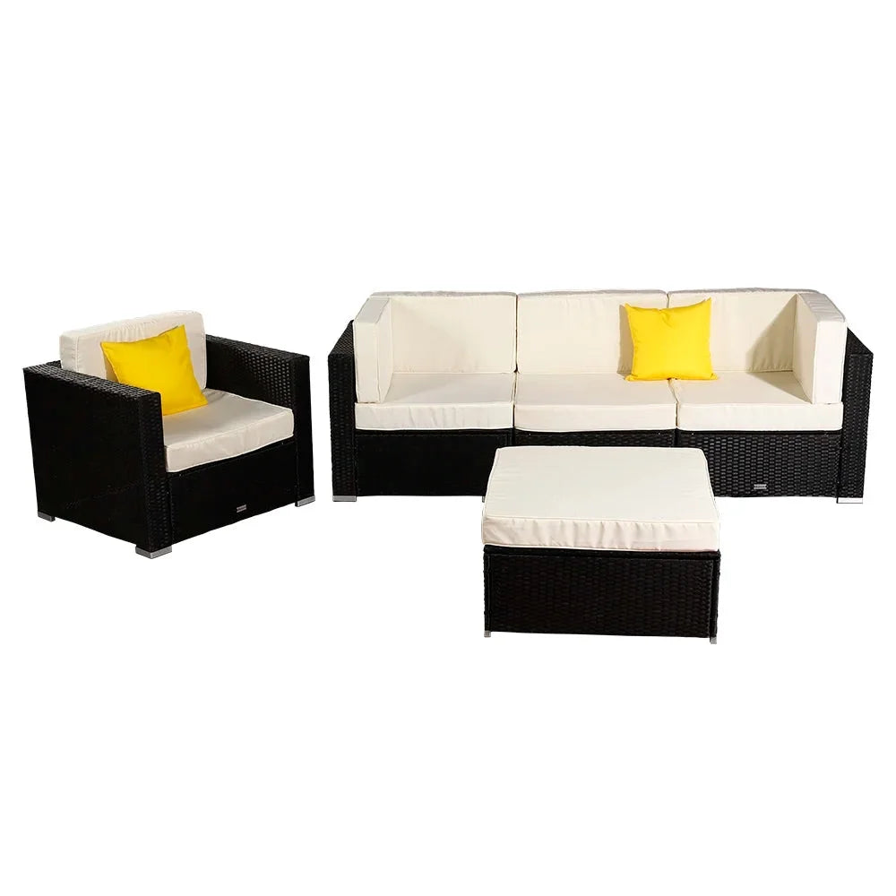 5 Pieces PE Wicker Rattan Patio Sofa Set V620561