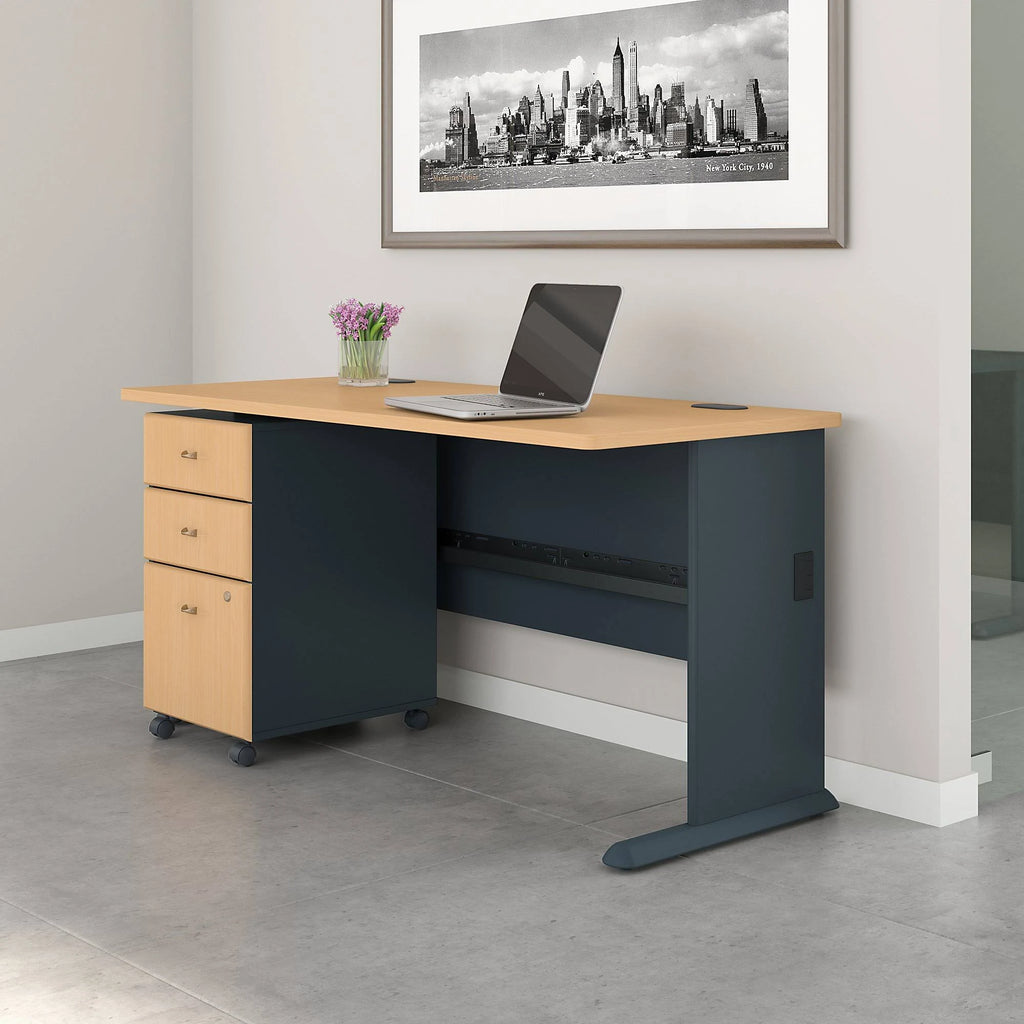 60x22 Desk with Mobile File Cabinet in Beech Y771