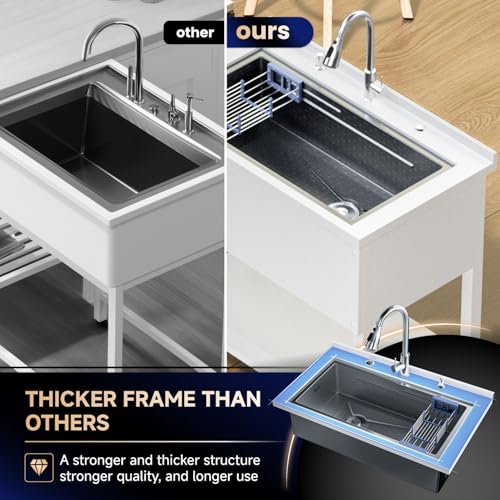 Stainless Steel Freestanding Utility Sink 36" with Pull Out Faucet (black) C1395