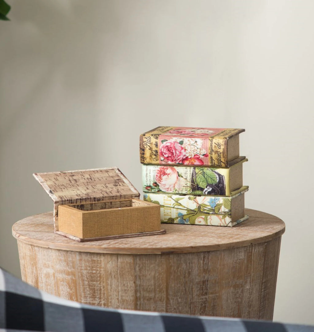 Floral Book Boxes 5.5" Green and Blue 4ct W40880