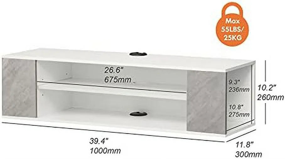 Floating TV Stand Wall Mounted Entertainment Center Grey 39 Inch L707874
