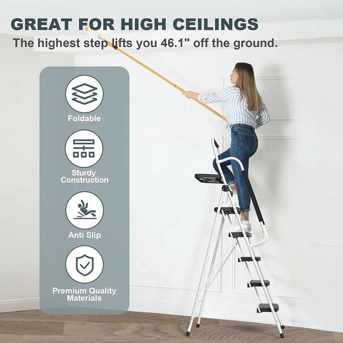 Folding 5-Step Ladder with Handrails and Tool Tray T93367