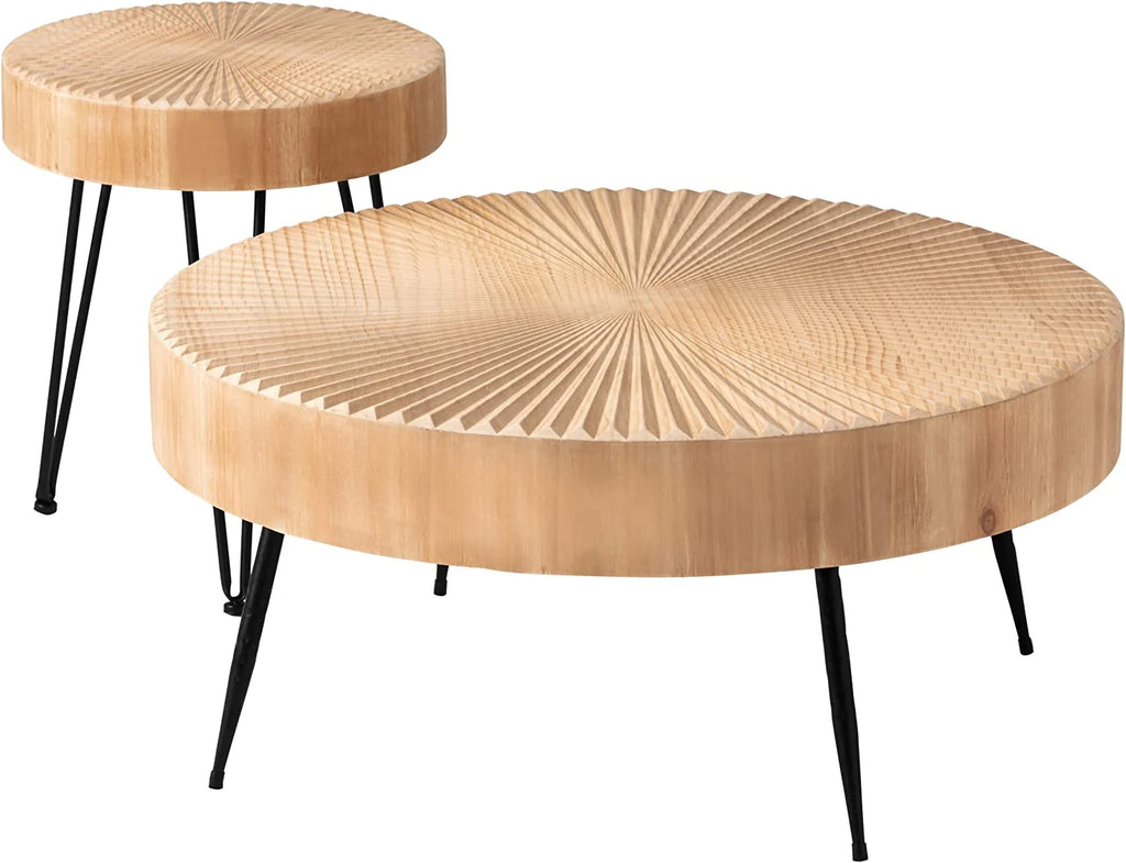 Round Natural Finish Nesting Coffee Table Set Z871