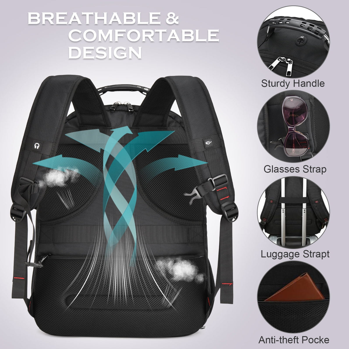 Extra Large 65L Water Resistant Anti-theft Travel Backpack with USB Charging Port T178202