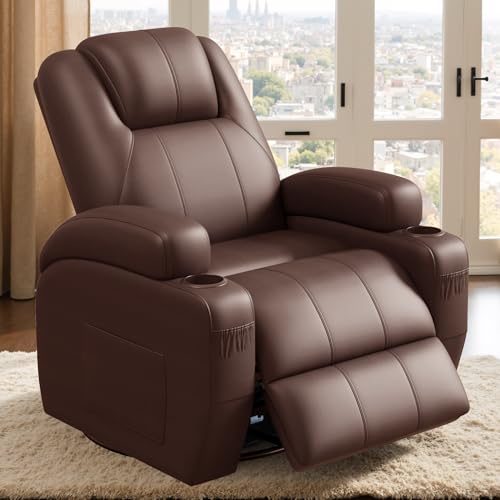 Brown Leather Swivel Rocker Recliner Chair M31772
