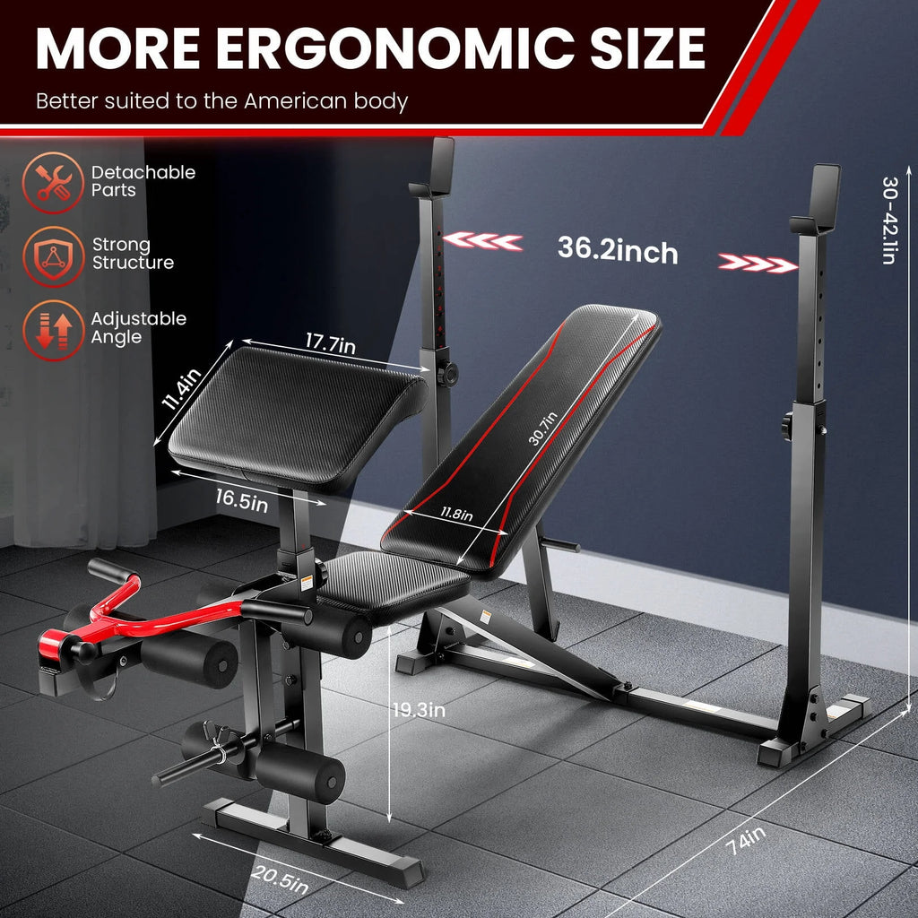 Adjustable Olympic Weight Bench Set with Barbell Rack S300357