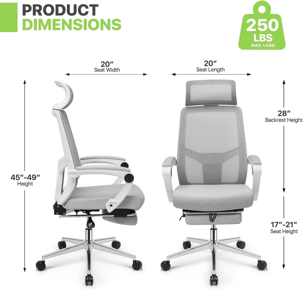 Grey Ergonomic High Back Mesh Office Chair with Footrest Y715606