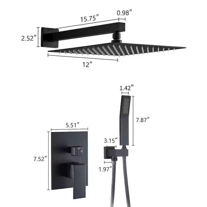 Black 12 in. Shower Faucet Head with Handheld L9203