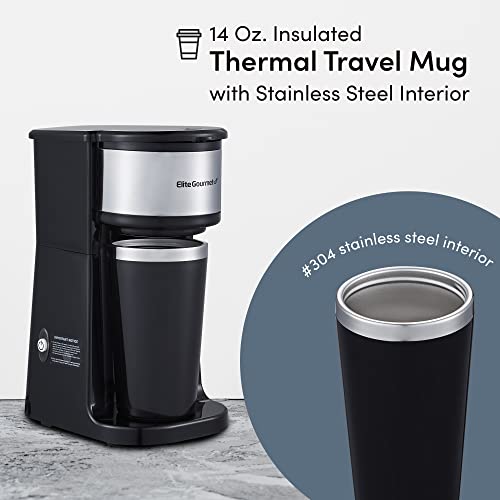 Black Compact Single-Serve Coffee Maker with 14Oz. Stainless Steel Travel Mug B7945