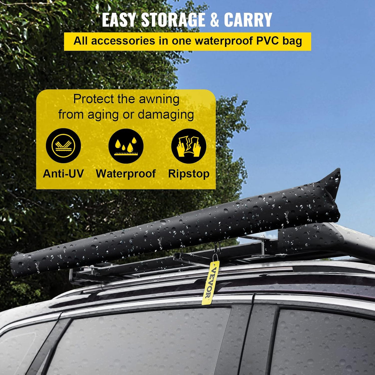 Car Side Awning, 8.2'x6.5', Pull-Out Retractable Waterproof UV50+ with Carry Bag, Grey G2620