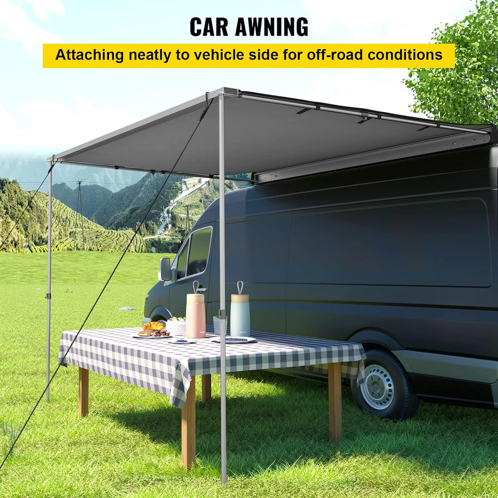 Car Side Awning, 8.2'x6.5', Pull-Out Retractable Waterproof UV50+ with Carry Bag, Grey G2620