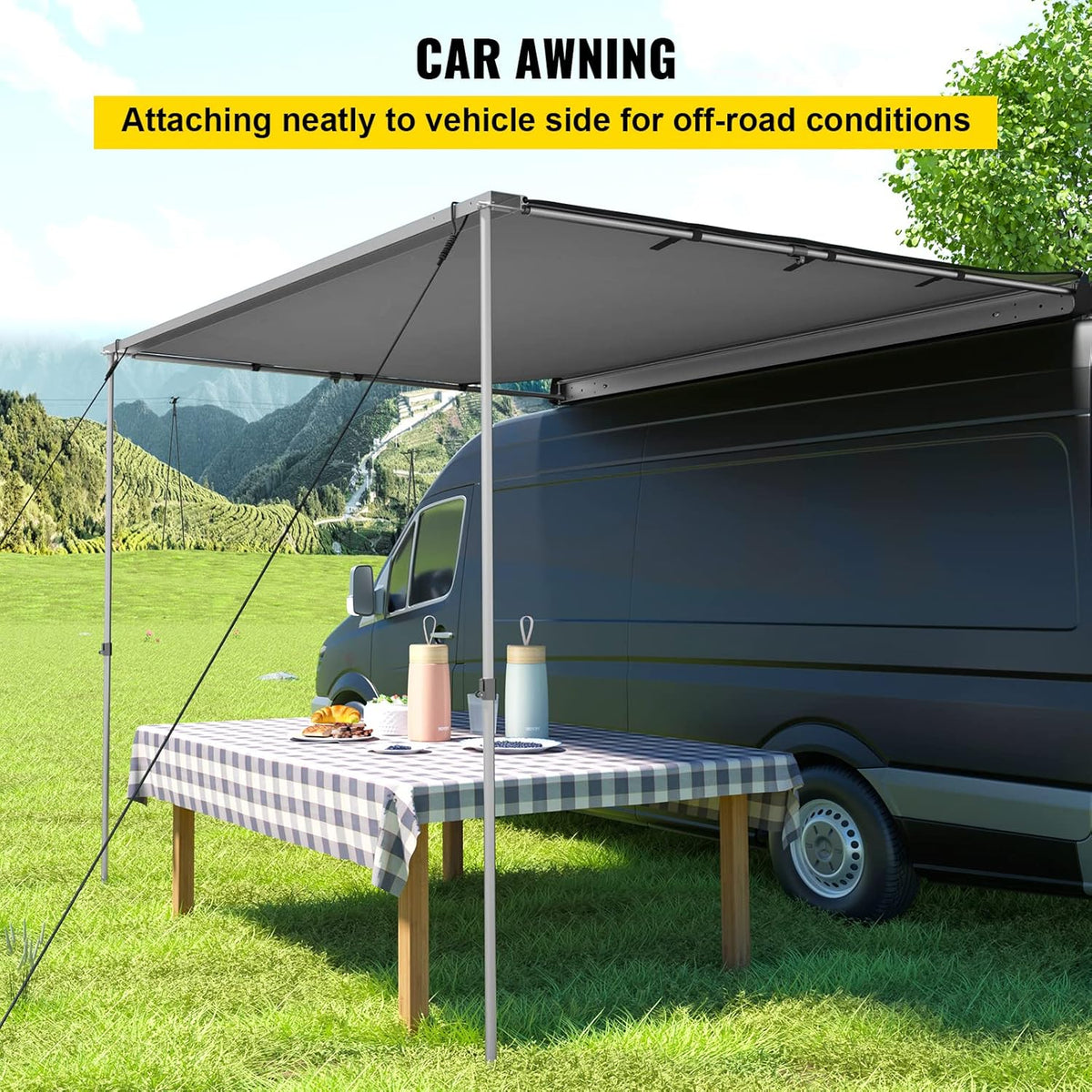 Car Side Awning, 8.2'x6.5', Pull-Out Retractable Waterproof UV50+ with Carry Bag, Grey G2620
