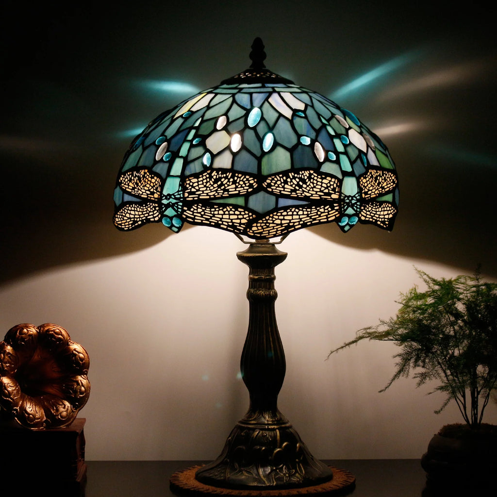 Sea Blue Stained Glass Table Lamp 18" Tall J26510