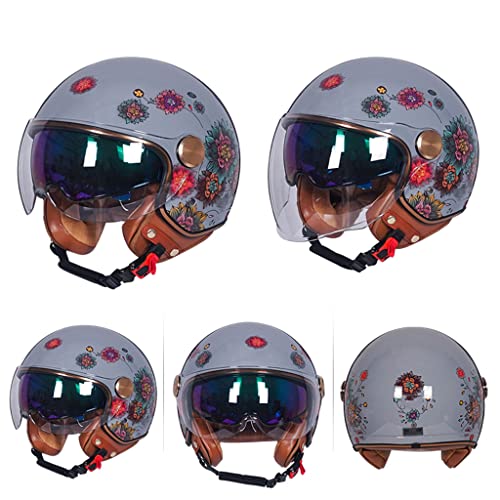 Retro Creative Motorcycle Half Helmet, 3/4 Face Breathable Motorbike Helmets with Double Visor Helmet J670