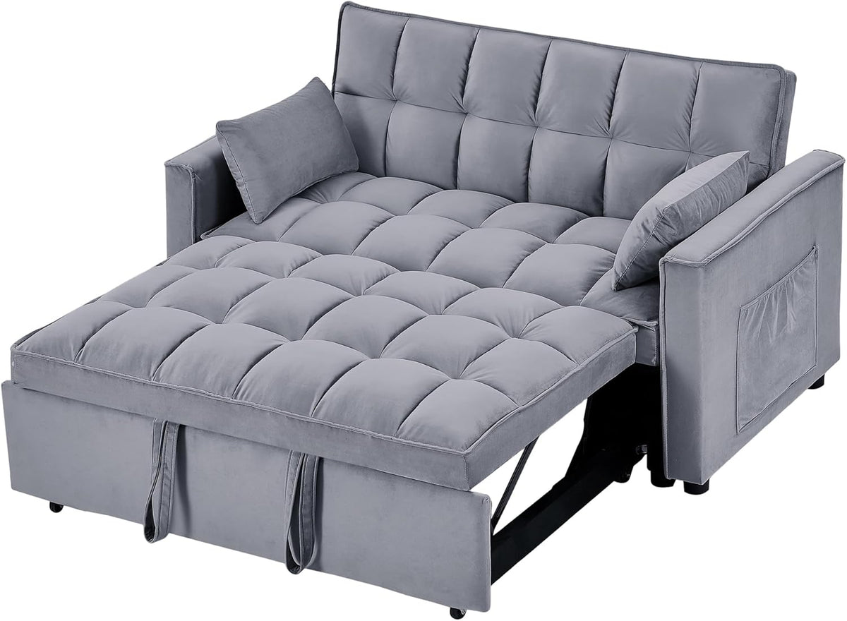 Tufted Velvet Convertible Sleeper Sofa Bed with Pullout Bed V344112