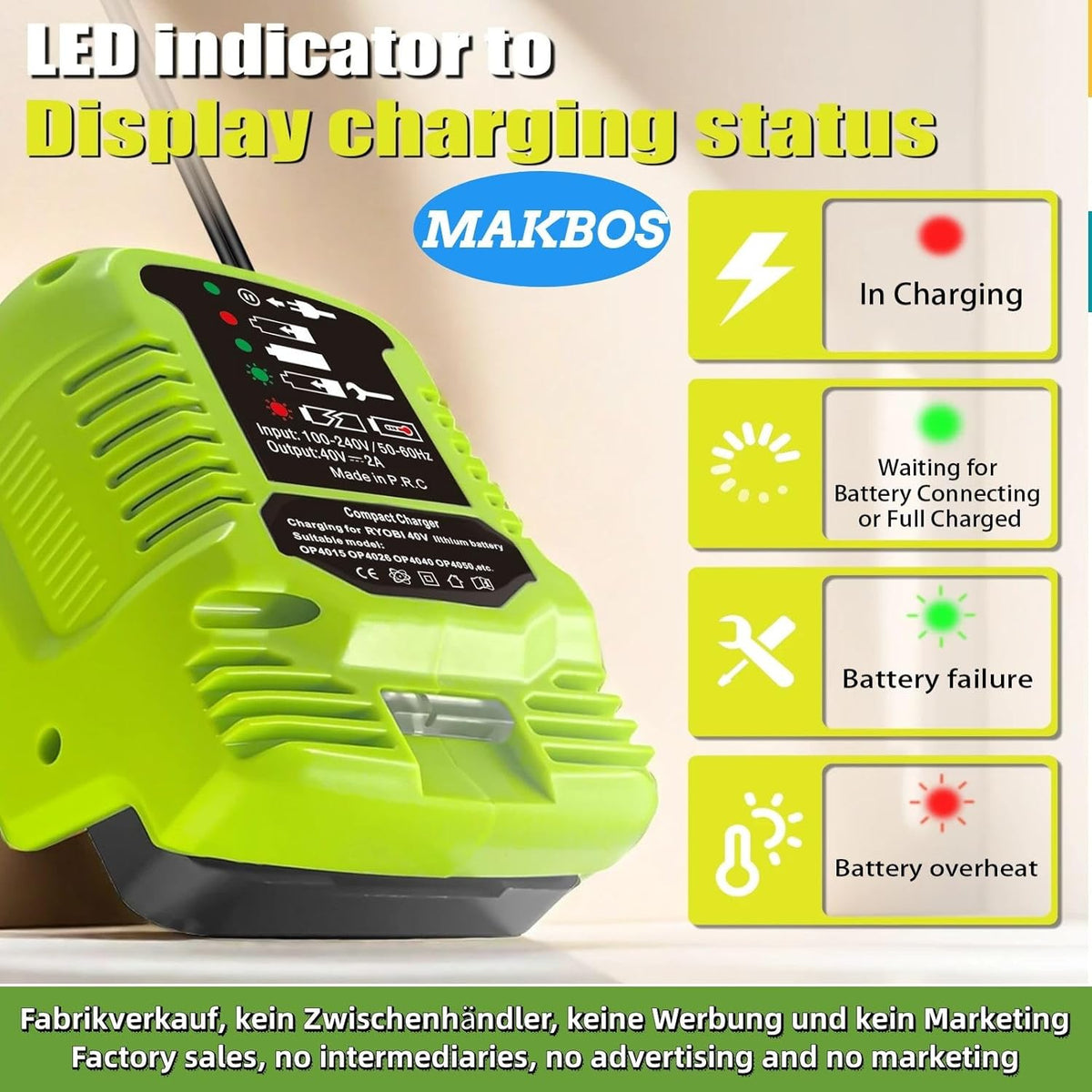 Portable Mini Fast Charger Adapter for 40V Battery D776728