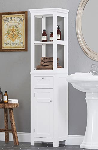 White Tall Freestanding Storage Cabinet with Door and Drawer W374277