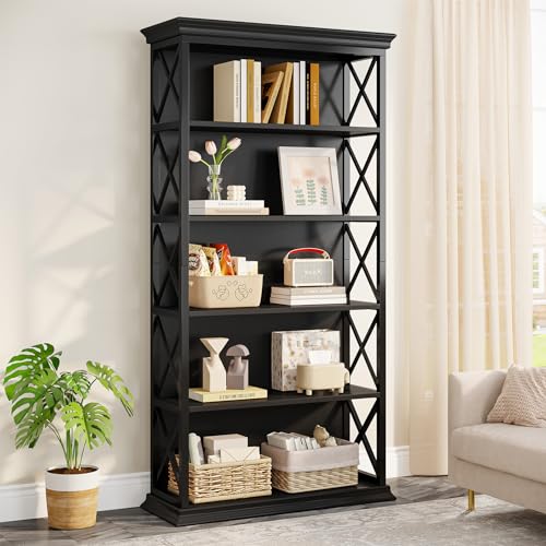 6-Tier 71 Inches Industrial Tall Bookcase, Brown and Black X4389