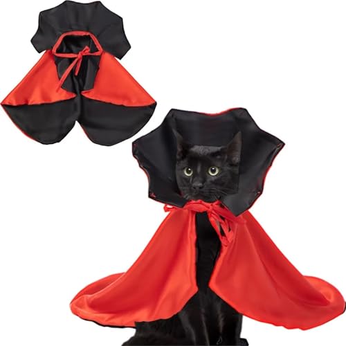 Halloween Cat and Dog Vampire Costume, Adjustable Red Black Cape V5142