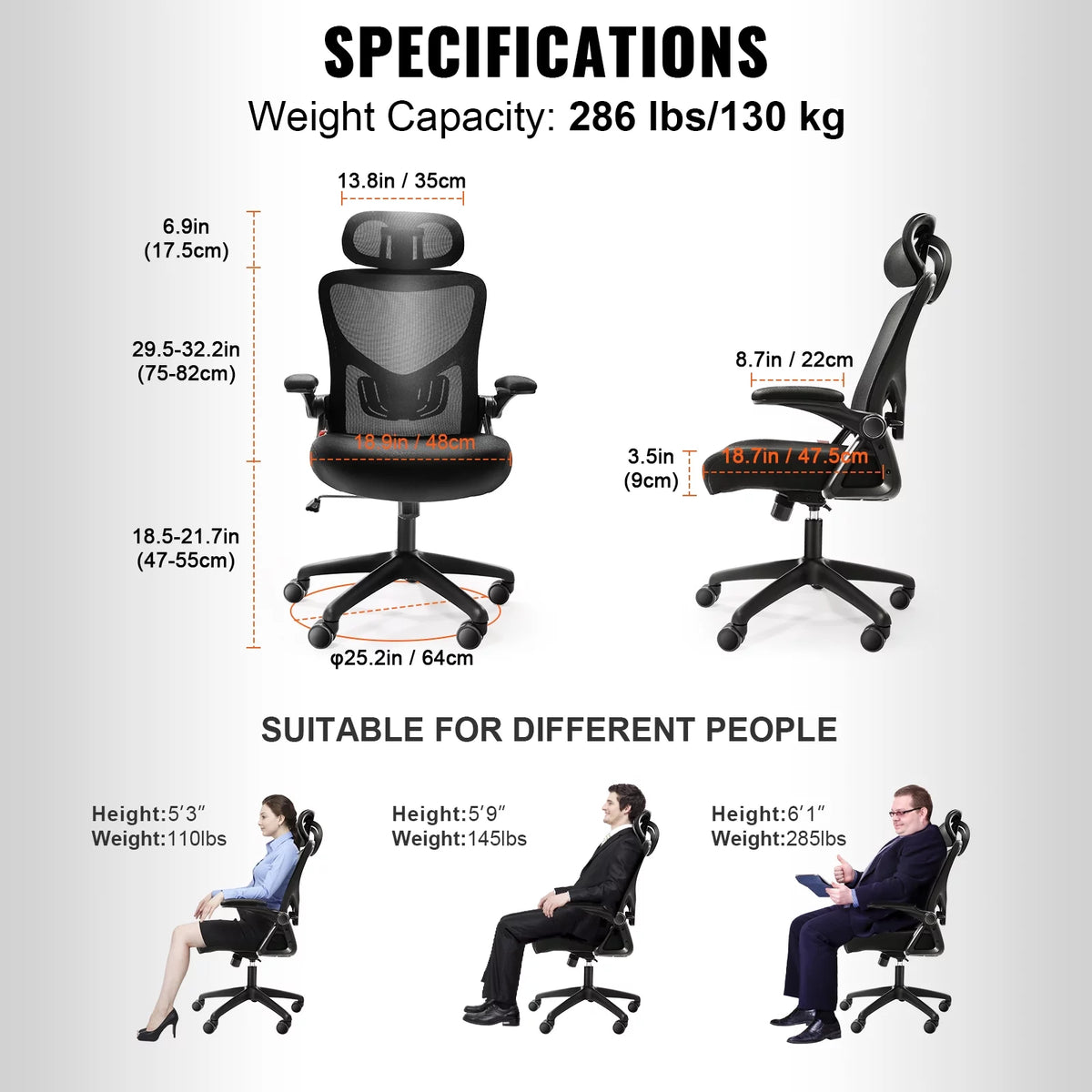 Ergonomic Mesh Office Chair with Lumbar and Head Support Z8480