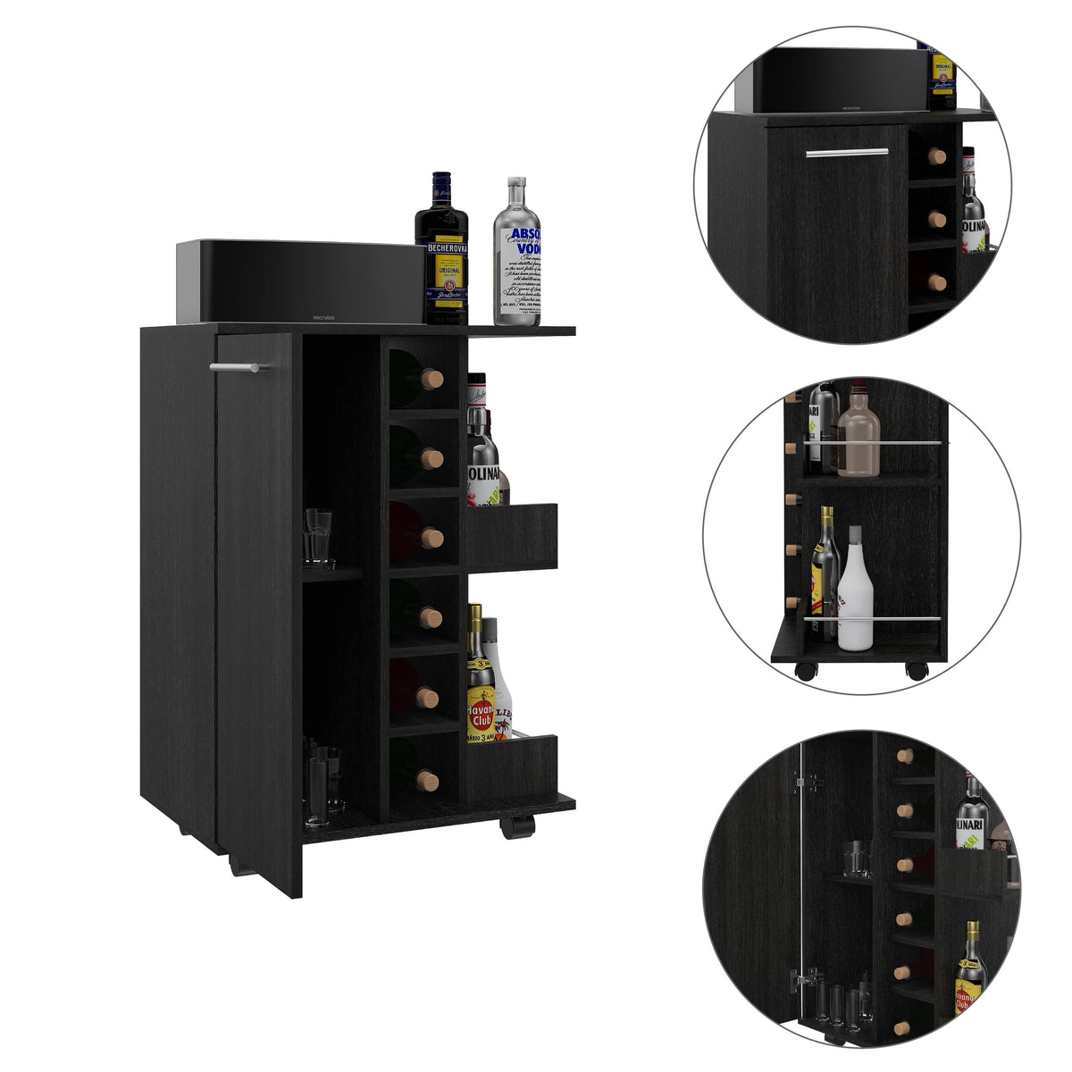 Weathered Oak Bar Cart Cabinet Q938