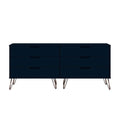 6 Drawer Double Low Dresser with Metal Legs in Midnight Blue J71904