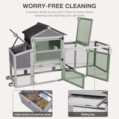 Grey Poultry Cage with Wheels, Nesting Box, Tray, and Roof O5961