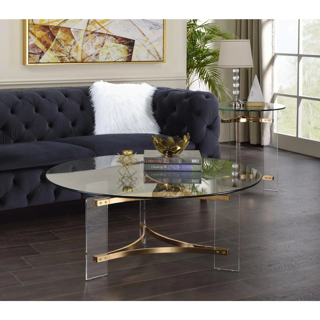 Round Tempered Glass Top End Table C9073