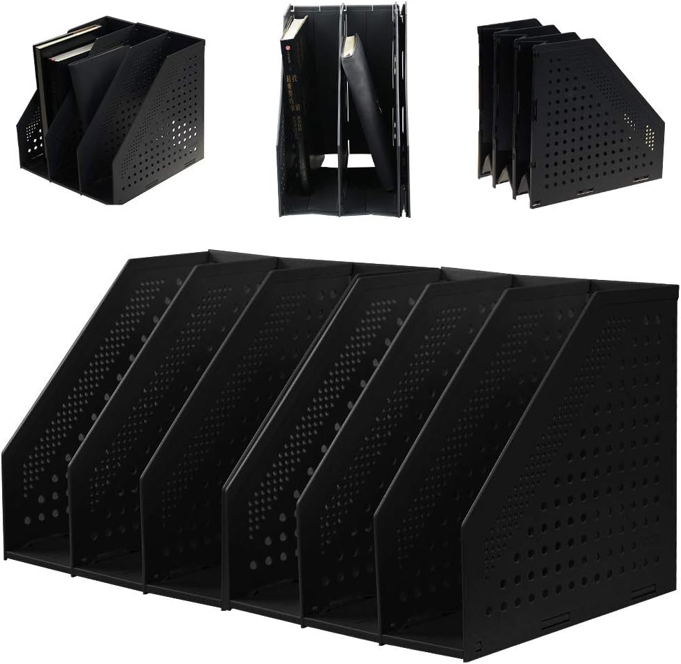 Gray 2Pcs Collapsible Magazine File Holder with 3 Vertical Compartments M4187