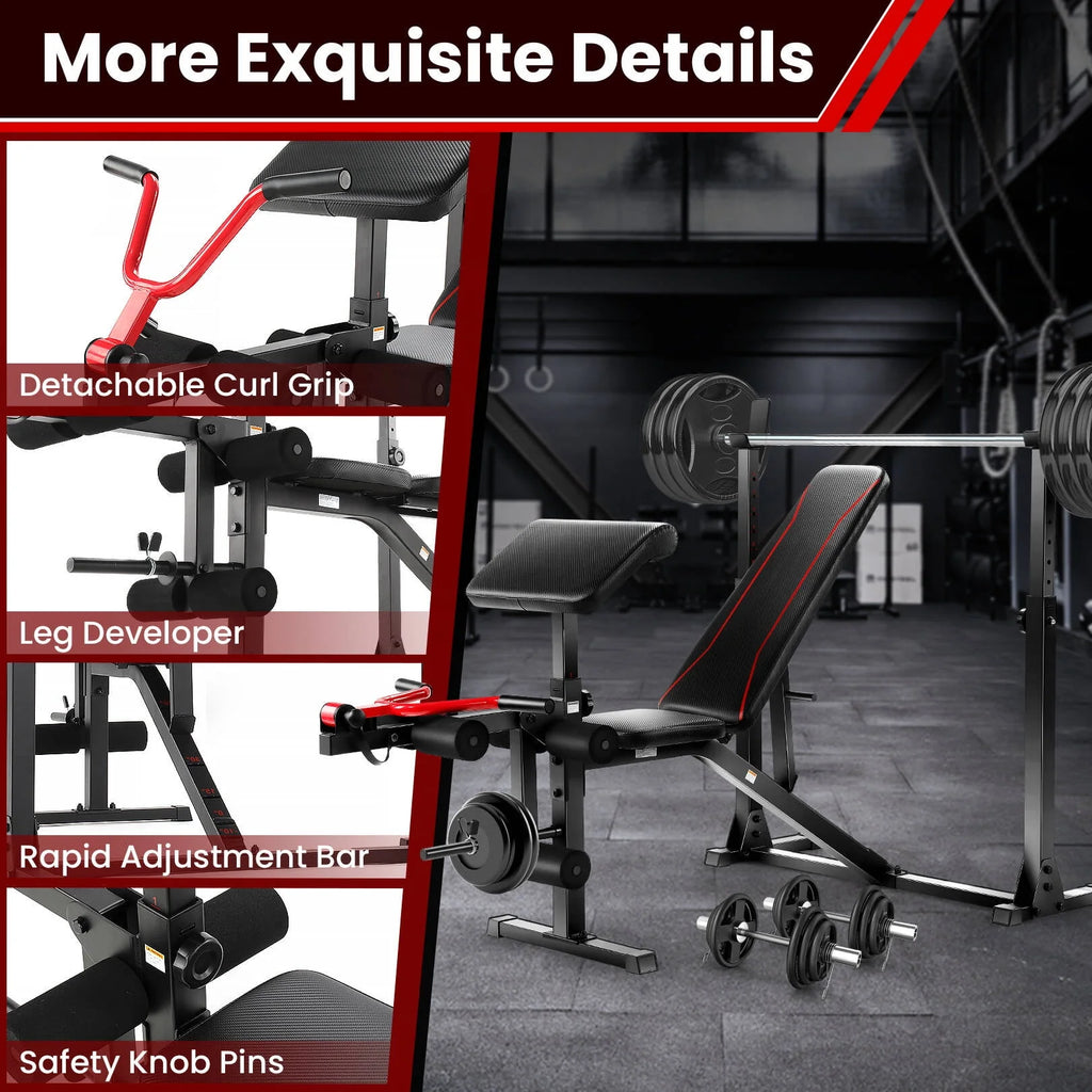 Adjustable Olympic Weight Bench Set with Barbell Rack S300357
