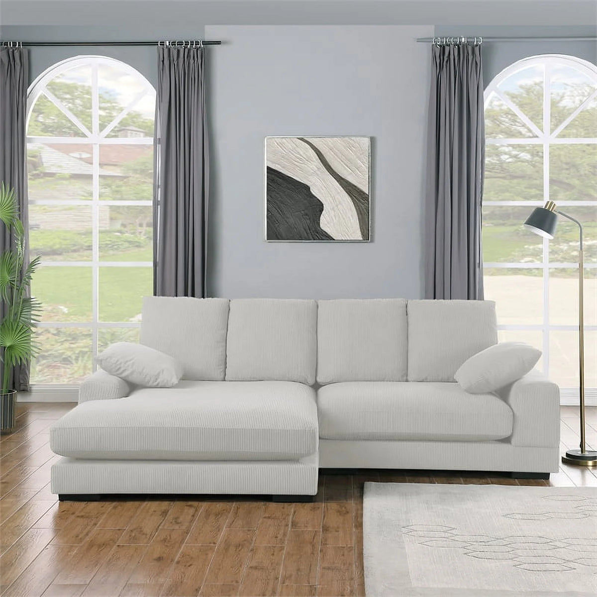 Cream Corduroy Convertible Sofa R4167