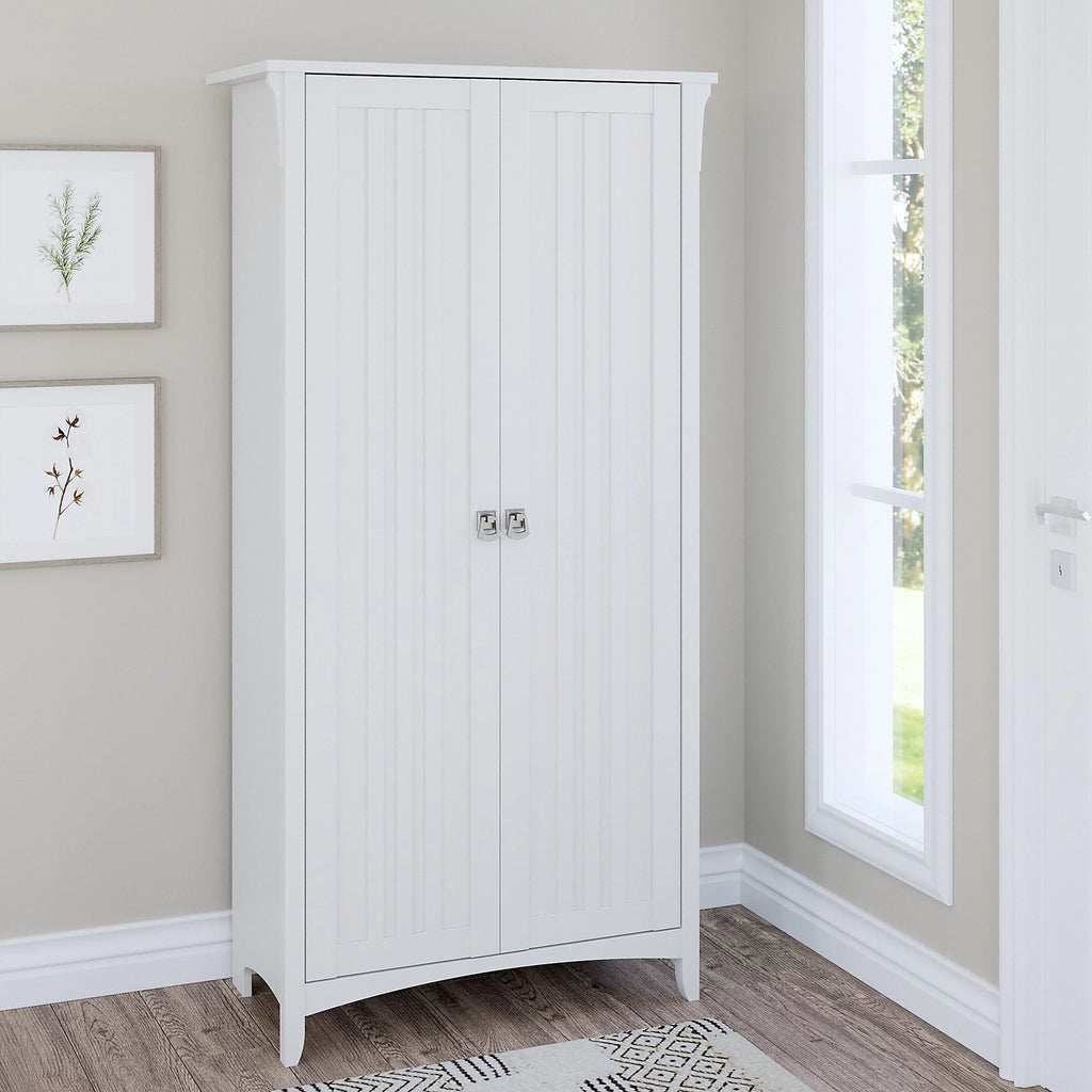 Pure White Tall Storage Cabinet with Doors D520513