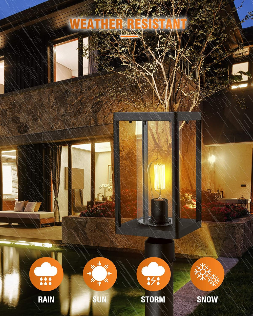 Set of 2 Black Cast Aluminum Outdoor Post Lantern with Clear Glass M4285